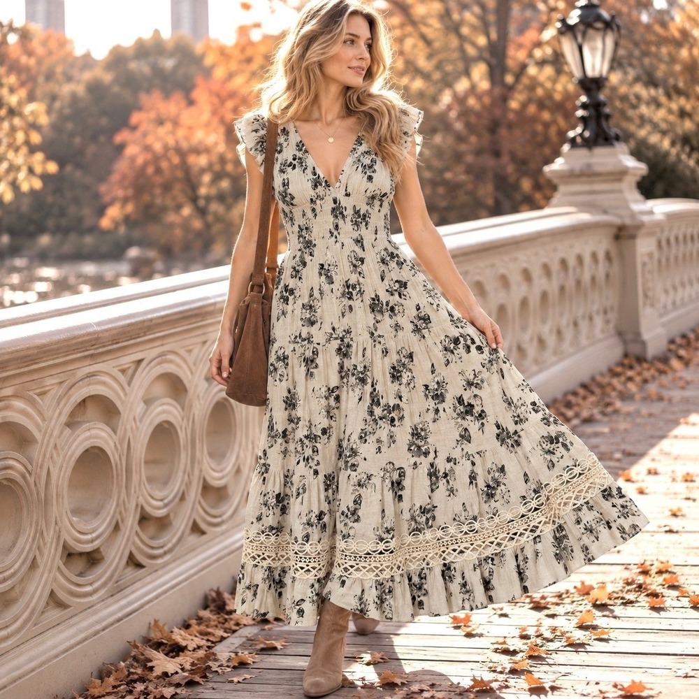 Anthropologie J Gee Sz XL Maxi Dress Cottagecore Prairie Romantic Boho Chic NWT